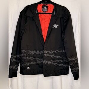 Lurking Class Barbed Wire Black Jacket with Red Lining and Graphic Details large